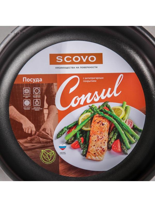 Сотейник Consul, 2,8 л, d=24 см, стеклянная крышка, пластиковая ручка, антипригарное покрытие, цвет чёрный