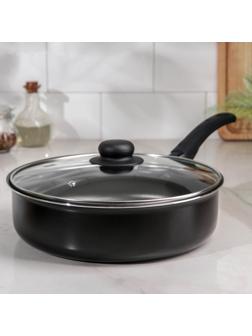 Сотейник Consul, 3,7 л, d=26 см, стеклянная крышка, пластиковая ручка, антипригарное покрытие, цвет чёрный