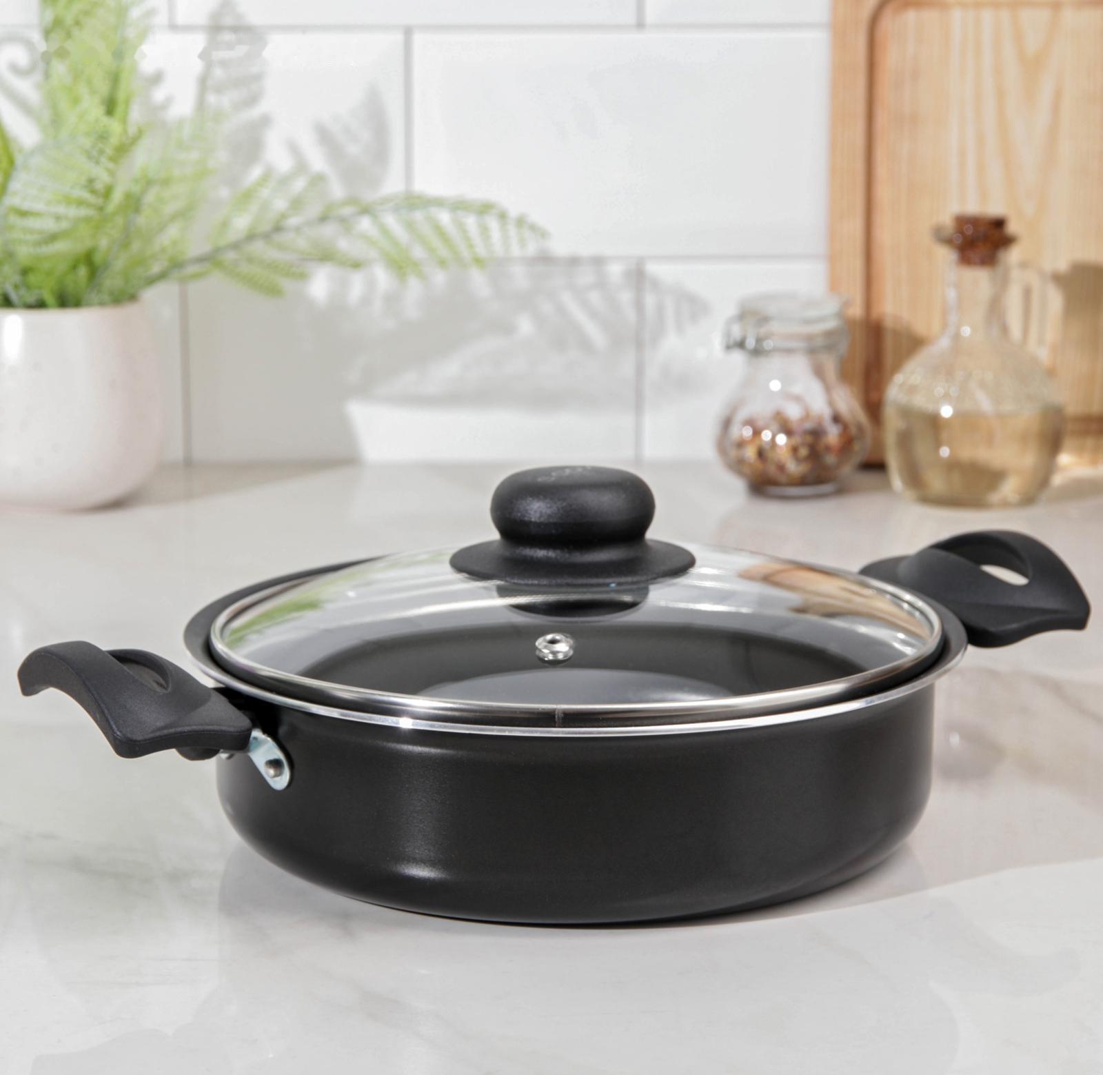 Жаровня-сковорода Consul, 1,5 л, d=20 см, стеклянная крышка, пластмассовые ручки, антипригарное покрытие, цвет чёрный