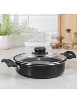 Жаровня-сковорода Consul, 1,5 л, d=20 см, стеклянная крышка, пластмассовые ручки, антипригарное покрытие, цвет чёрный