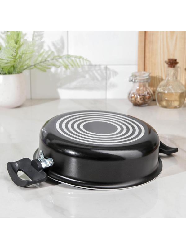 Жаровня-сковорода Consul, 1,5 л, d=20 см, стеклянная крышка, пластмассовые ручки, антипригарное покрытие, цвет чёрный