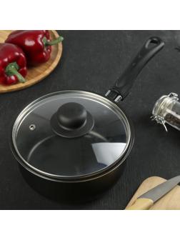 Ковш Consul, 2 л, пластиковая ручка, стеклянная крышка, антипригарное покрытие, цвет чёрный