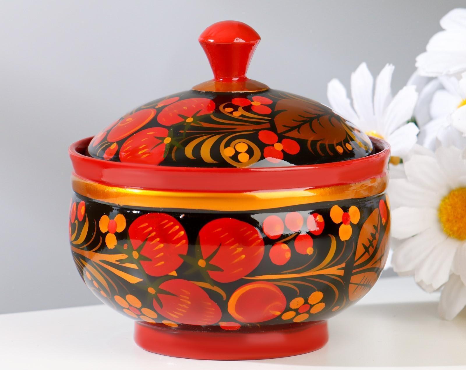 Сахарница «Ягодка», малая, 9×9 см, хохлома