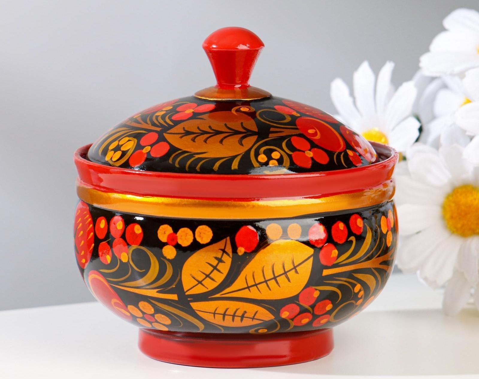 Сахарница «Ягодка», малая, 9×9 см, хохлома