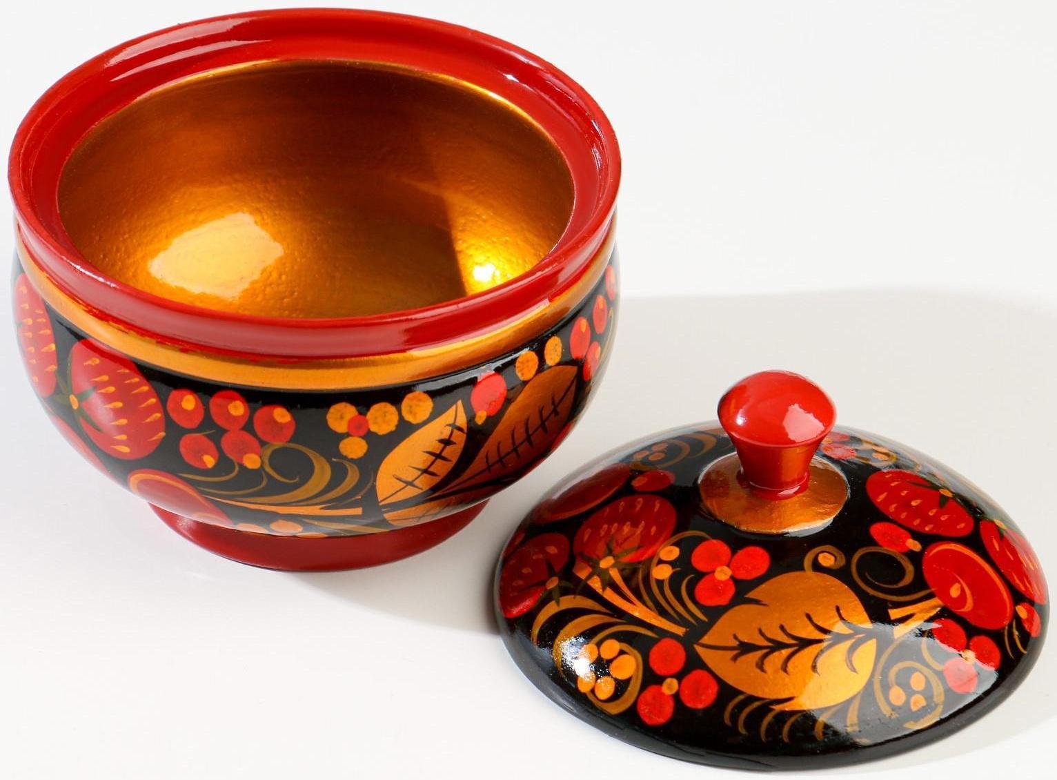 Сахарница «Ягодка», малая, 9×9 см, хохлома