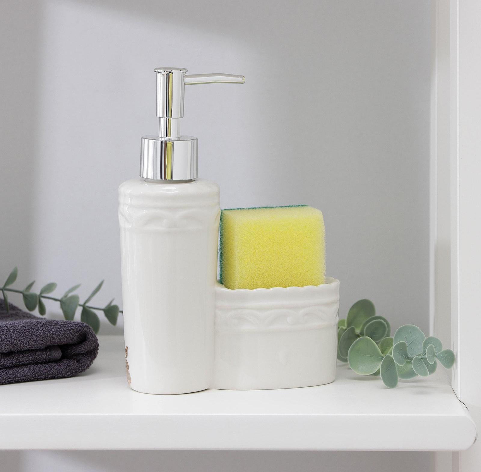 Дозатор для моющего средства с подставкой для губки Доляна «Роза золотая», 200 мл