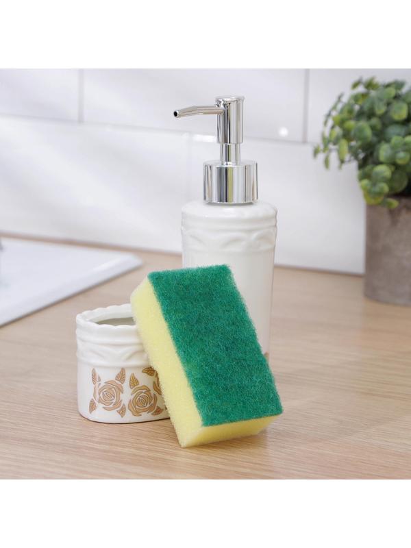 Дозатор для моющего средства с подставкой для губки Доляна «Роза золотая», 200 мл