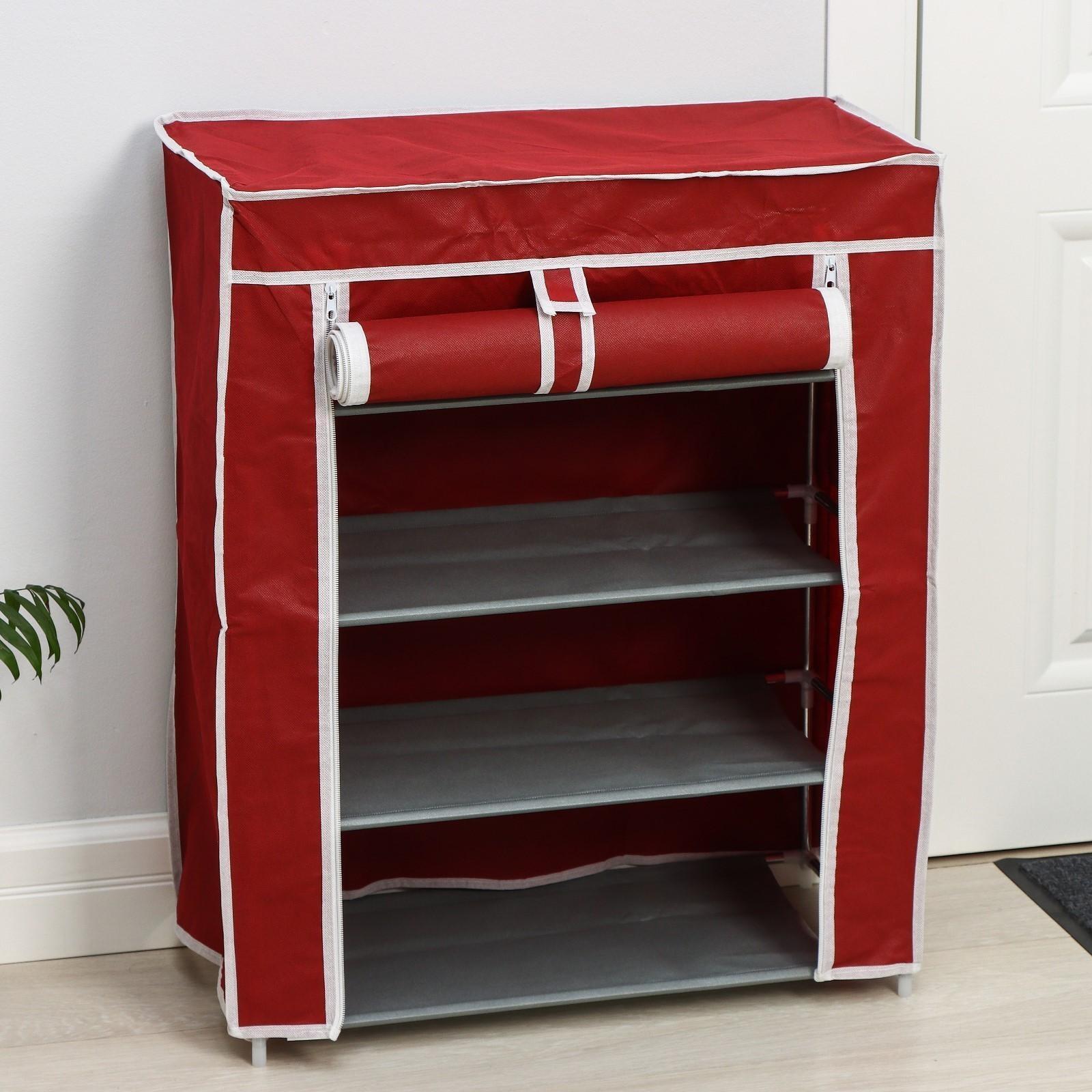 Обувница, 4 яруса, 57×28×72 см, цвет бордовый