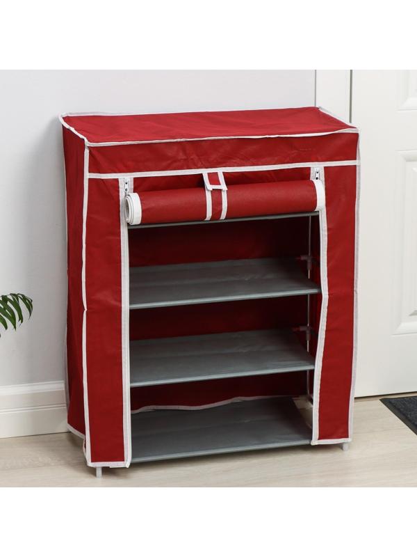 Обувница, 4 яруса, 57×28×72 см, цвет бордовый