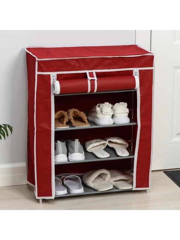 Обувница, 4 яруса, 57×28×72 см, цвет бордовый