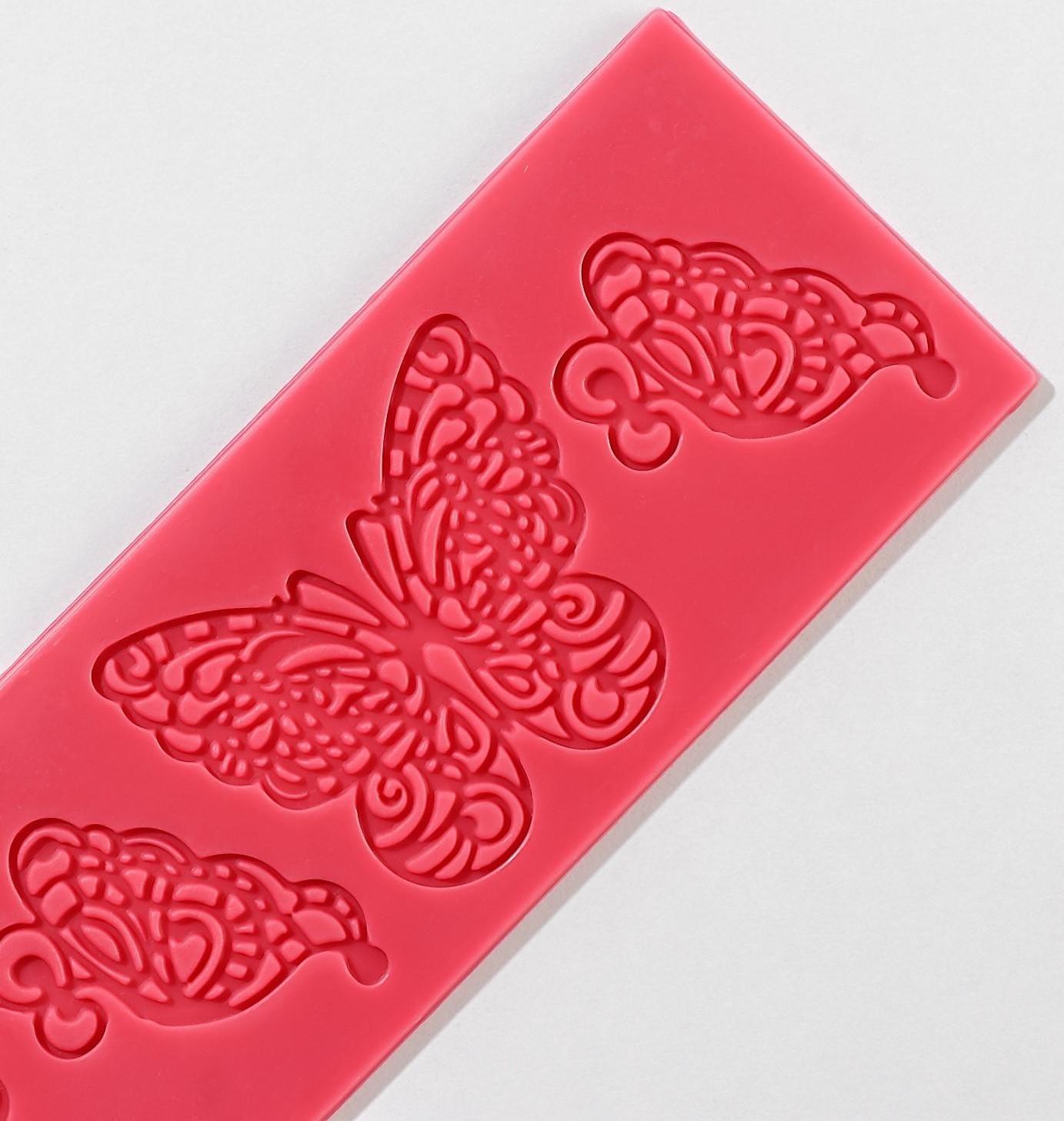 Силиконовый коврик для айсинга Доляна «Бабочки», 19×6 см, цвет МИКС