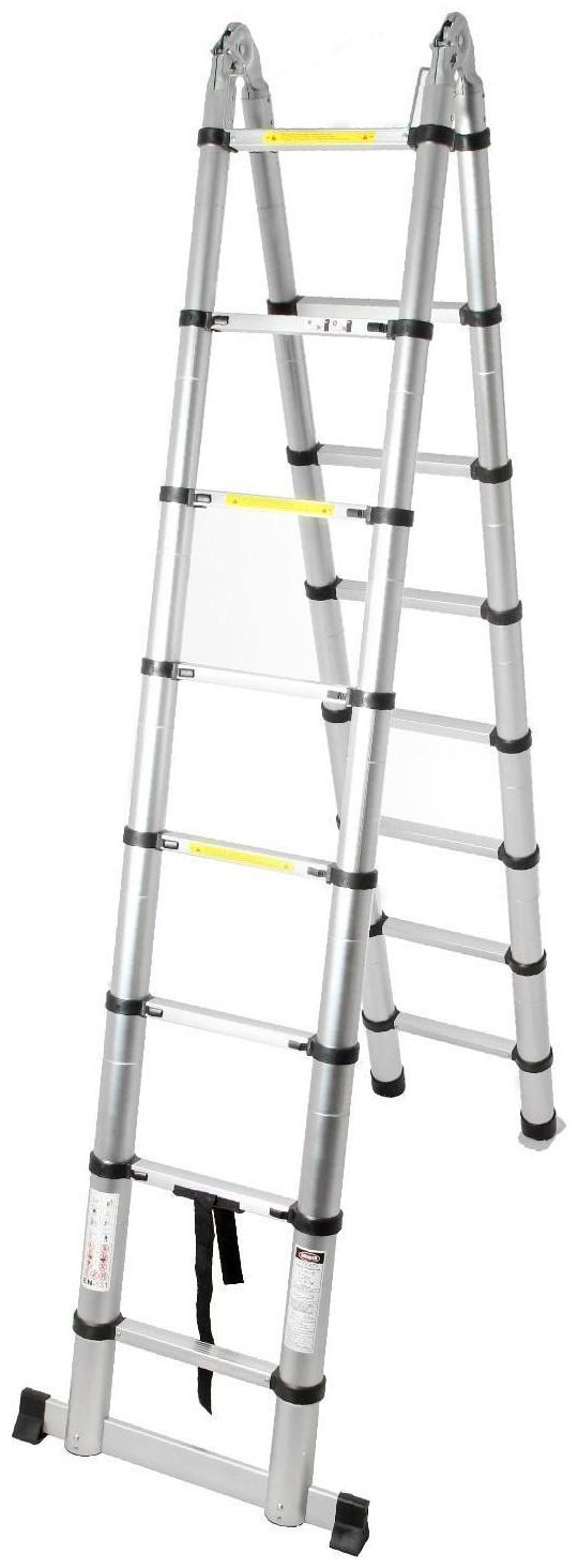 Стремянка-лестница телескопическая ТУНДРА, раскладная, алюминиевая, 2.5 х 2.5 м