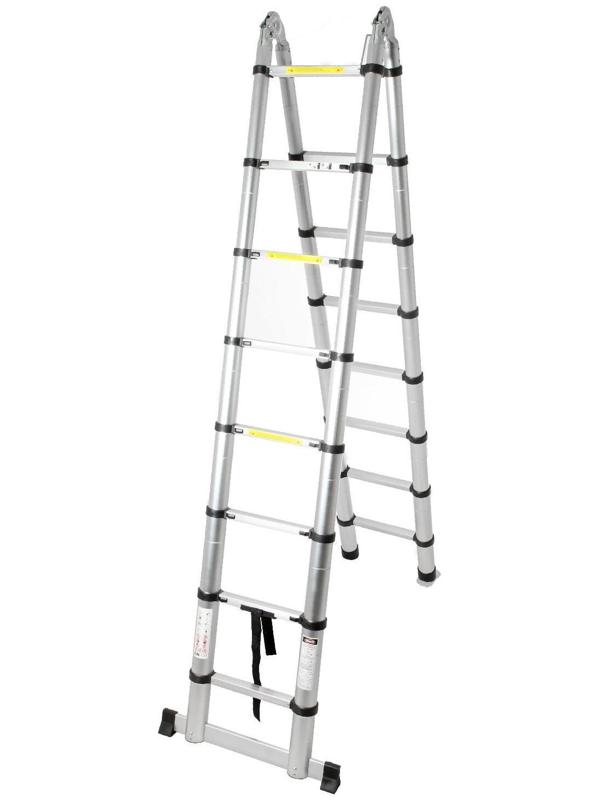 Стремянка-лестница телескопическая ТУНДРА, раскладная, алюминиевая, 2.5 х 2.5 м
