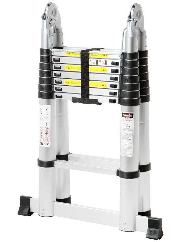 Стремянка-лестница телескопическая ТУНДРА, раскладная, алюминиевая, 2.5 х 2.5 м