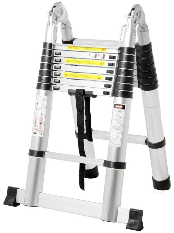 Стремянка-лестница телескопическая ТУНДРА, раскладная, алюминиевая, 2.5 х 2.5 м