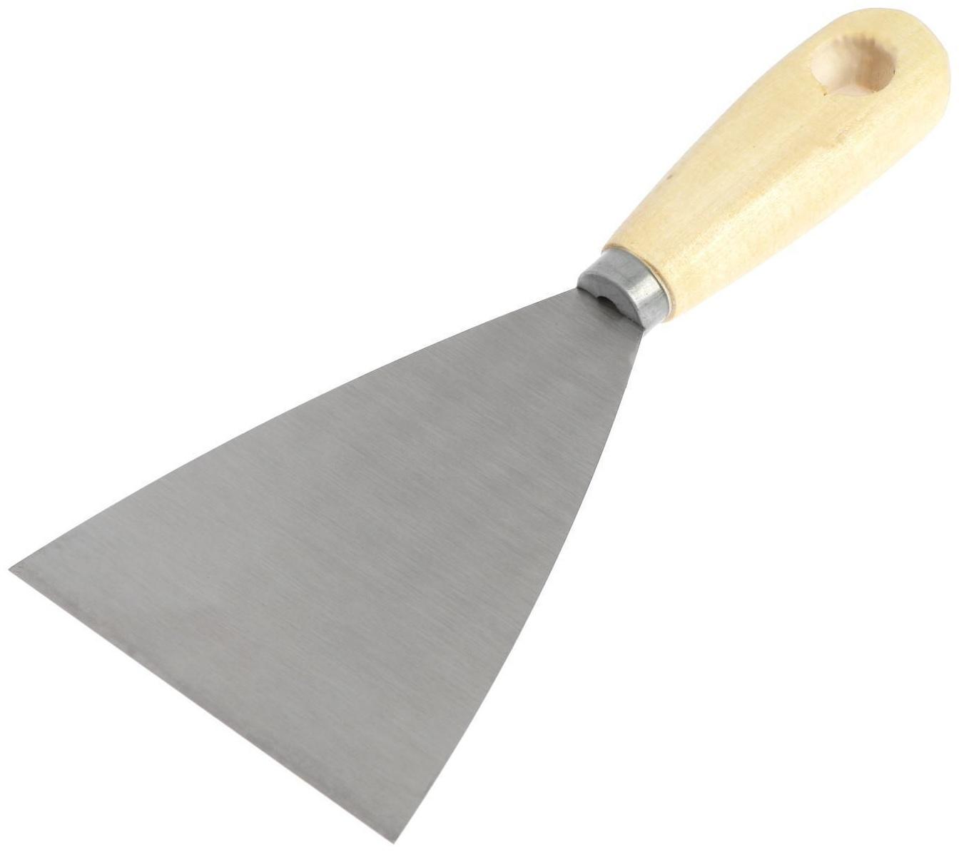 Шпатель малярный ТУНДРА, металлический, деревянная рукоятка, 100 мм