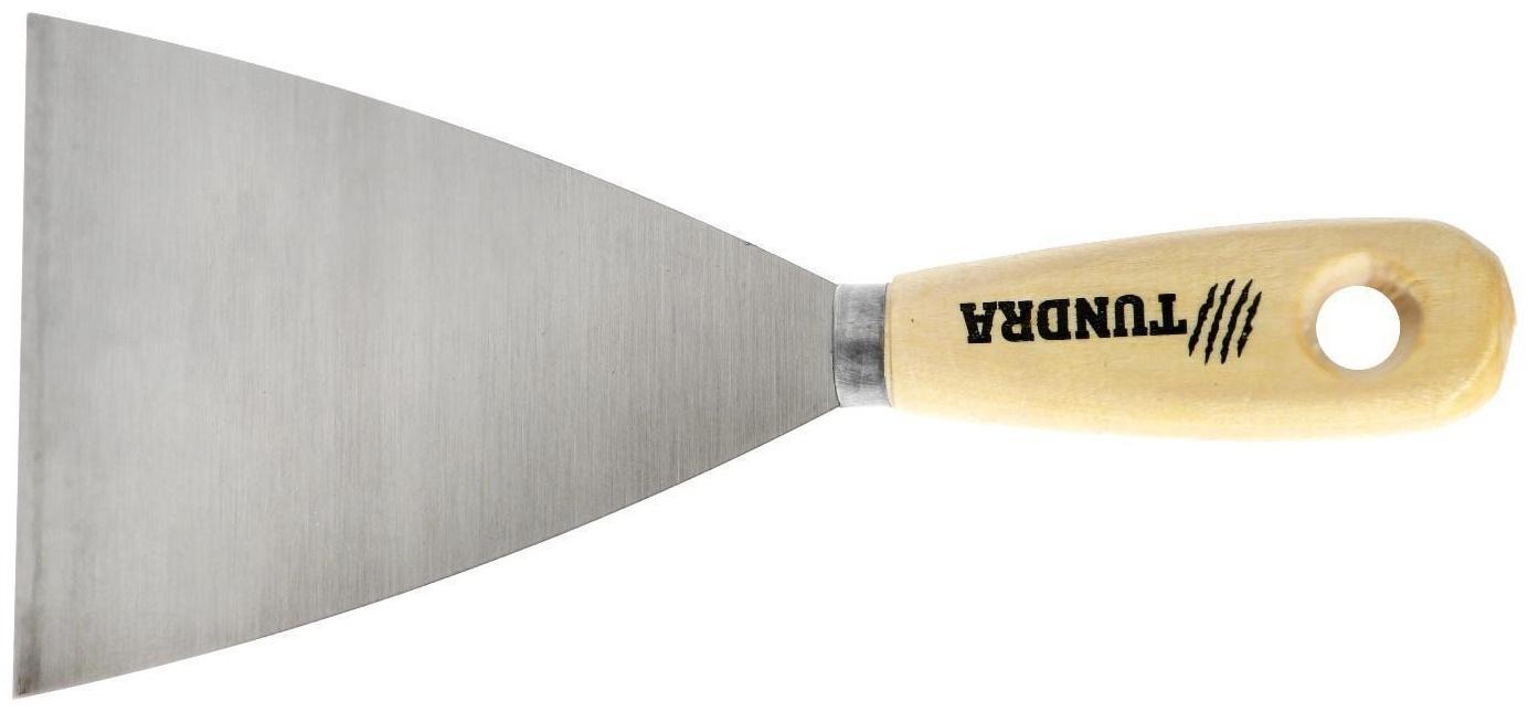 Шпатель малярный ТУНДРА, металлический, деревянная рукоятка, 100 мм