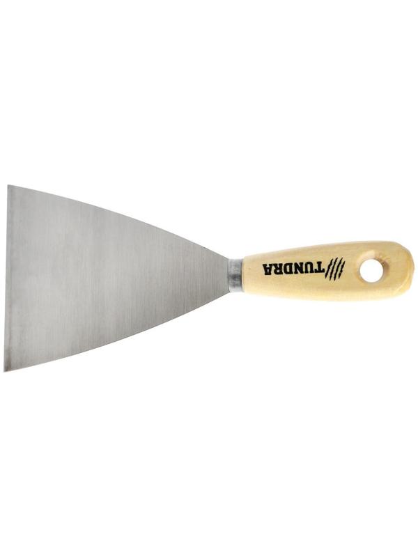 Шпатель малярный ТУНДРА, металлический, деревянная рукоятка, 100 мм