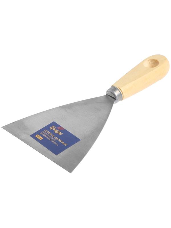 Шпатель малярный ТУНДРА, металлический, деревянная рукоятка, 100 мм