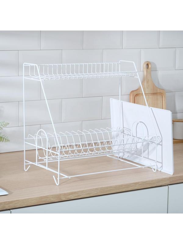 Сушилка для посуды с поддоном 2-х ярусная, 24×40×38 см, цвет белый