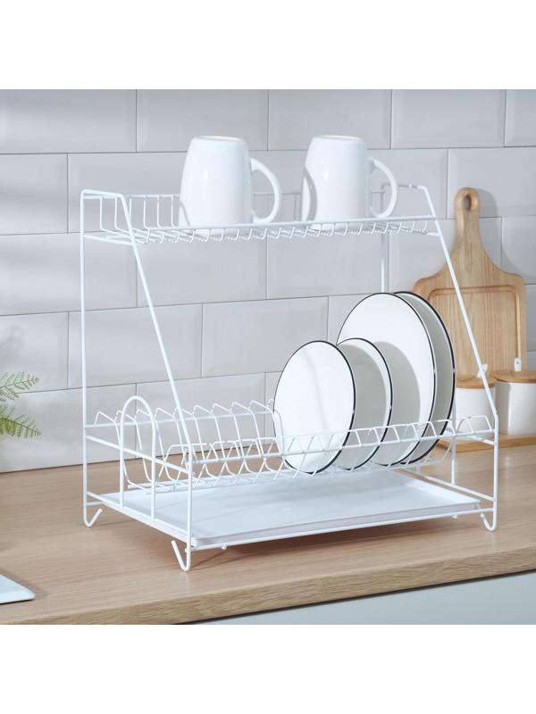 Сушилка для посуды с поддоном 2-х ярусная, 24×40×38 см, цвет белый