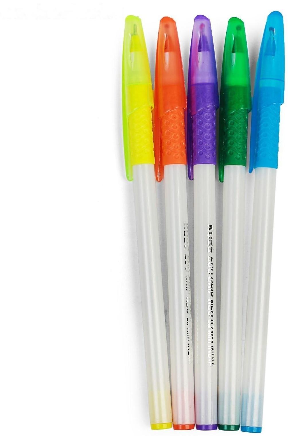 Ручка шариковая 0.7 мм, стержень синий, корпус белый с резиновым держателем и колпачком, МИКС