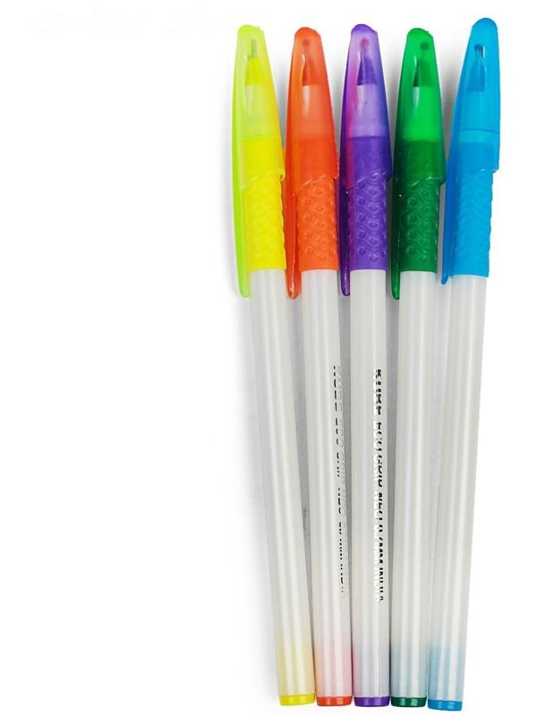 Ручка шариковая 0.7 мм, стержень синий, корпус белый с резиновым держателем и колпачком, МИКС