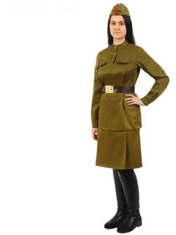 Костюм женский «Военный», гимнастёрка, юбка, ремень, пилотка, 88-96-164, р. 44