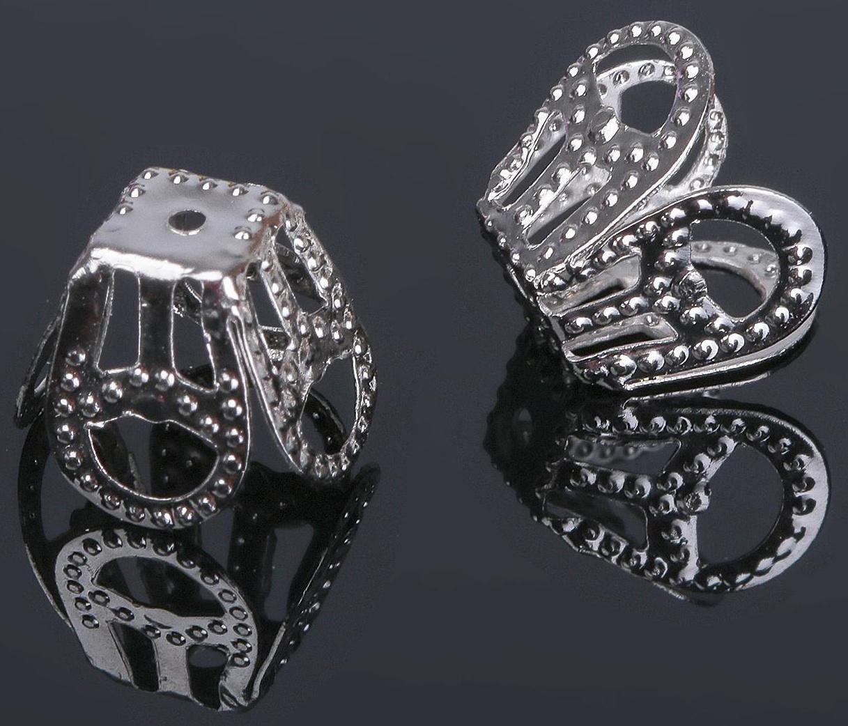 Шапочки для бусин (набор 20шт), СМ-094, 7х10 мм, цвет серебро