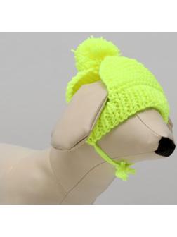 Вязанная шапочка с помпоном, XS-S, обхват головы 22 см, высота шапки 7,5 см, МИКС