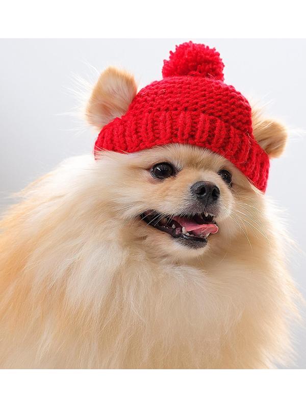 Вязанная шапочка с помпоном, XS-S, обхват головы 22 см, высота шапки 7,5 см, МИКС