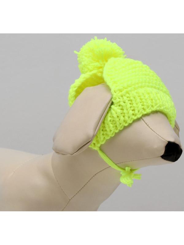 Вязанная шапочка с помпоном, XS-S, обхват головы 22 см, высота шапки 7,5 см, МИКС