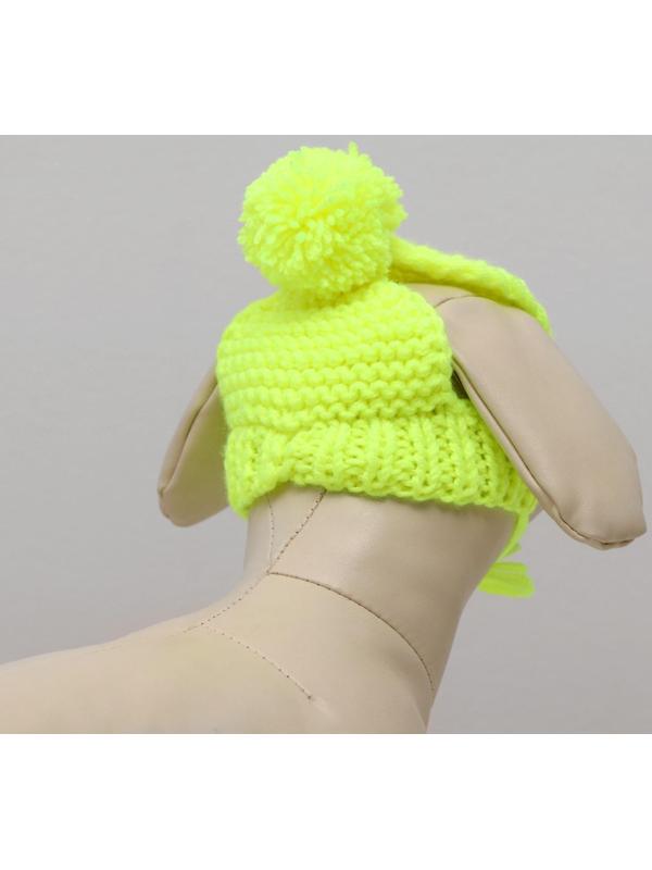 Вязанная шапочка с помпоном, XS-S, обхват головы 22 см, высота шапки 7,5 см, МИКС