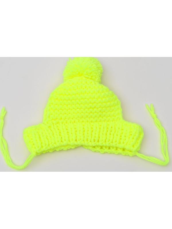 Вязанная шапочка с помпоном, XS-S, обхват головы 22 см, высота шапки 7,5 см, МИКС