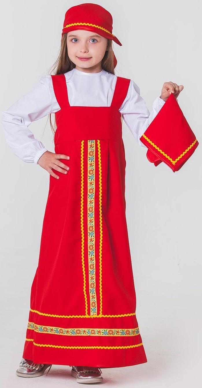 Карнавальный костюм «Матрёшка», платок, сарафан, косынка, рубашка, рост 122-128 см, 6-7 лет
