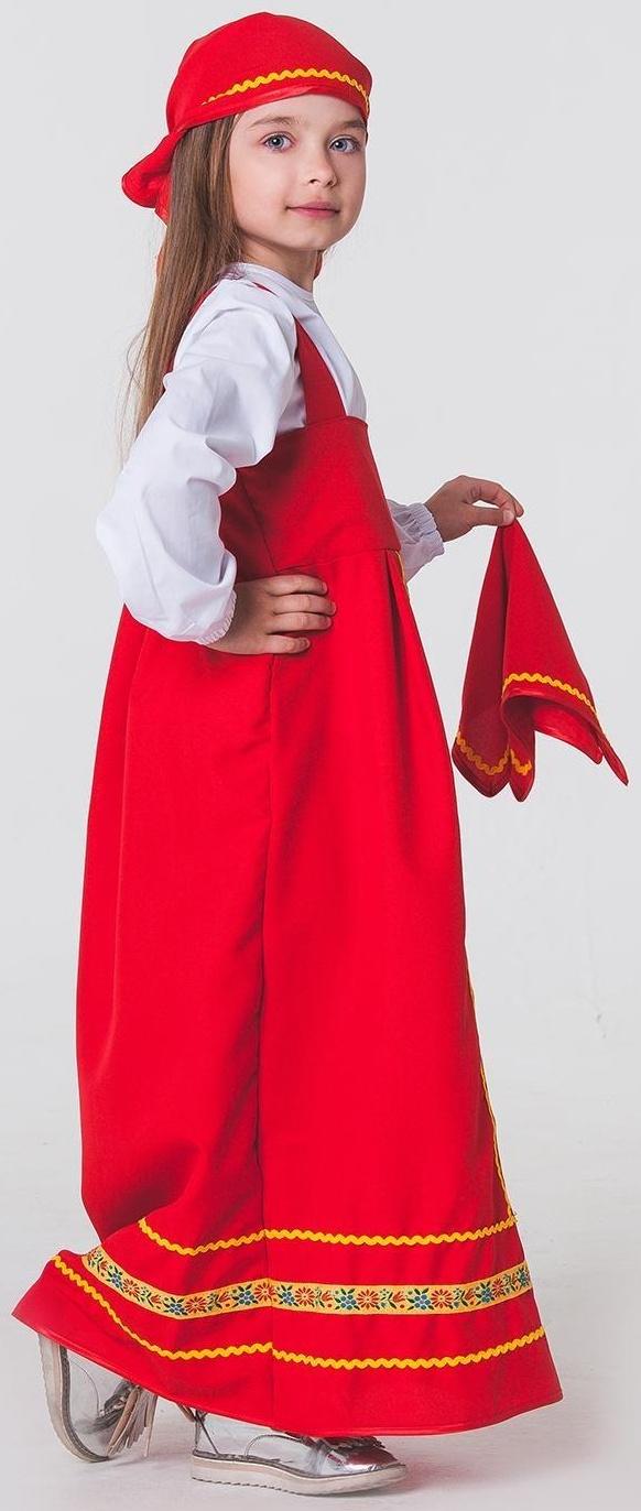 Карнавальный костюм «Матрёшка», платок, сарафан, косынка, рубашка, рост 122-128 см, 6-7 лет