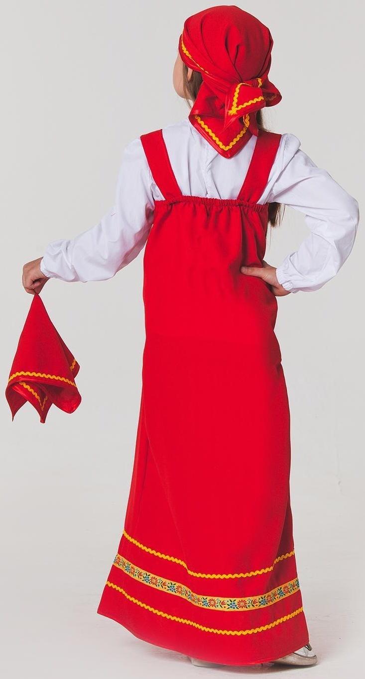 Карнавальный костюм «Матрёшка», платок, сарафан, косынка, рубашка, рост 122-128 см, 6-7 лет