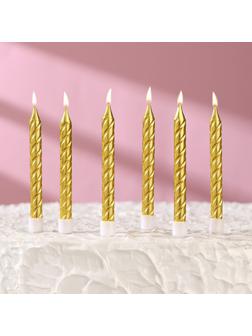 Свечи в торт с подставками, золотые, средние, набор 6 шт, 8 см