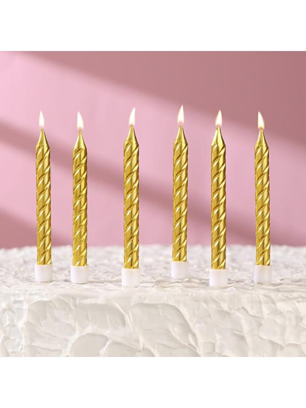 Свечи в торт с подставками, золотые, средние, набор 6 шт, 8 см