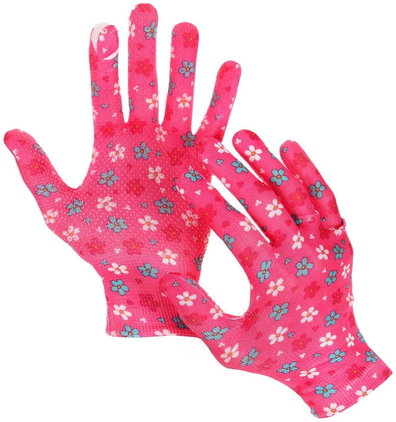 Перчатки нейлоновые, с ПВХ точками, размер 8, МИКС, «Цветы»