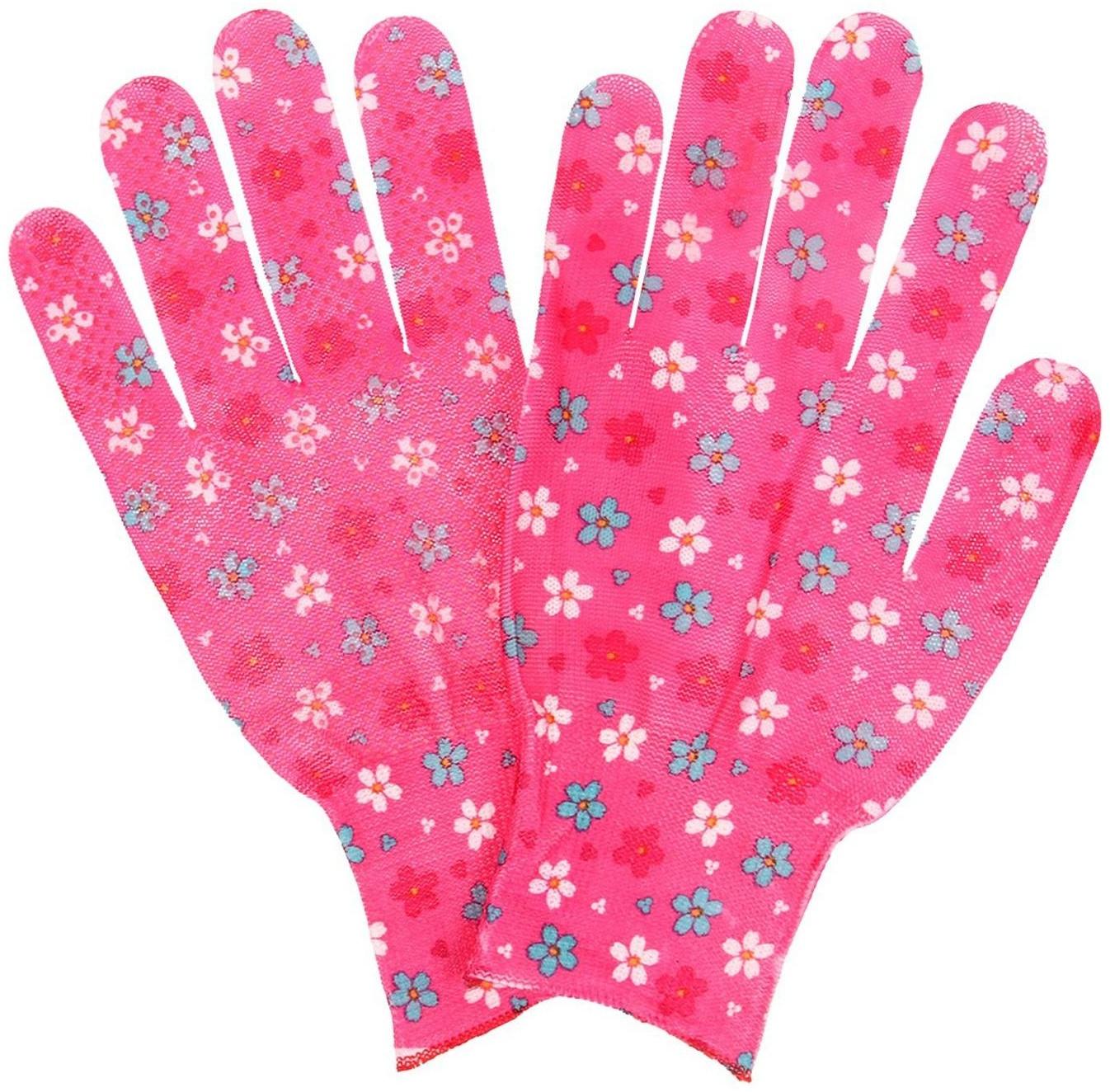 Перчатки нейлоновые, с ПВХ точками, размер 8, МИКС, «Цветы»