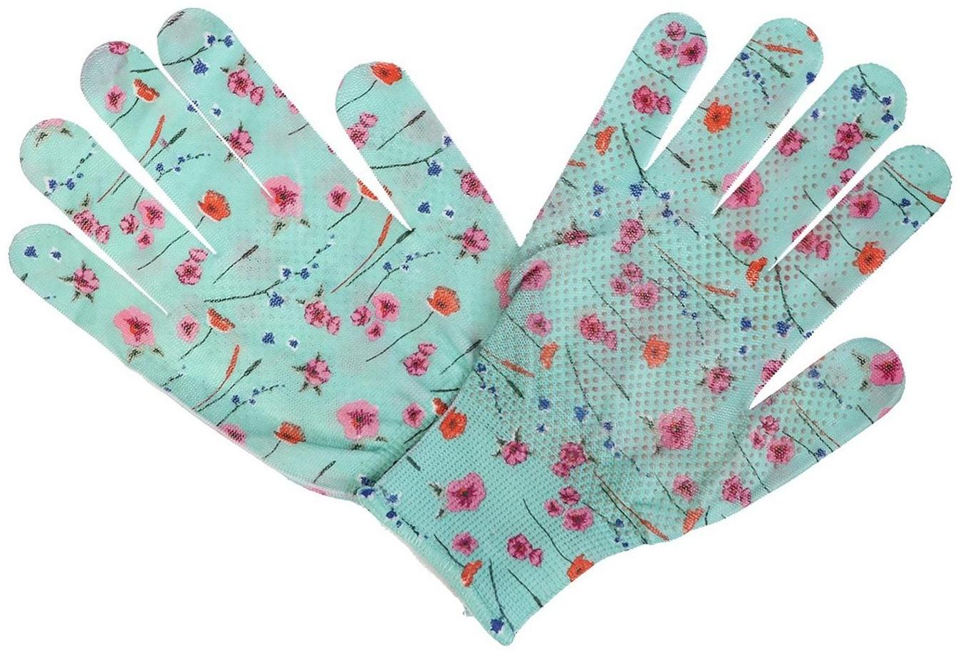 Перчатки нейлоновые, с ПВХ точками, размер 8, МИКС, «Цветы»