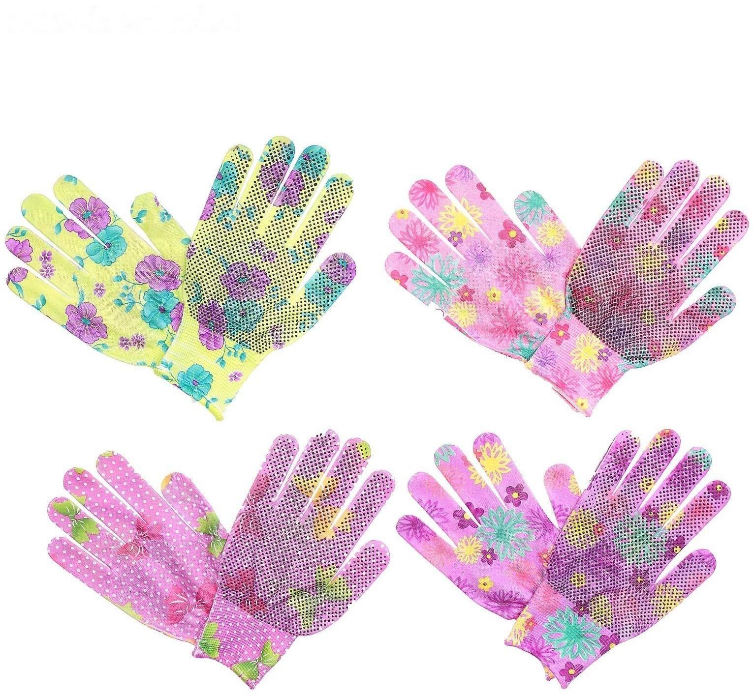 Перчатки нейлоновые, с ПВХ точками, размер 8, МИКС, «Цветы»