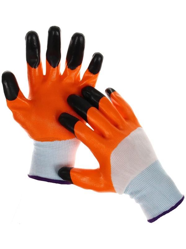 Перчатки нейлоновые, с тройным нитриловым обливом, размер 9, цвет МИКС