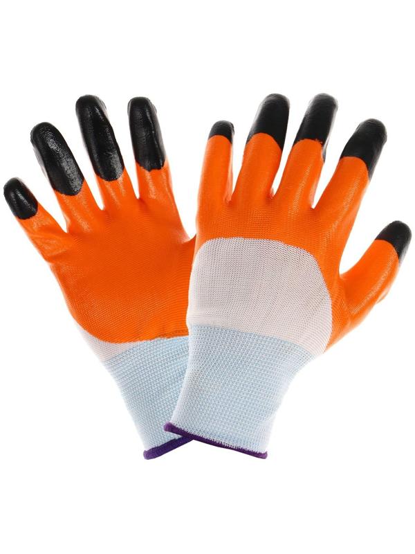 Перчатки нейлоновые, с тройным нитриловым обливом, размер 9, цвет МИКС