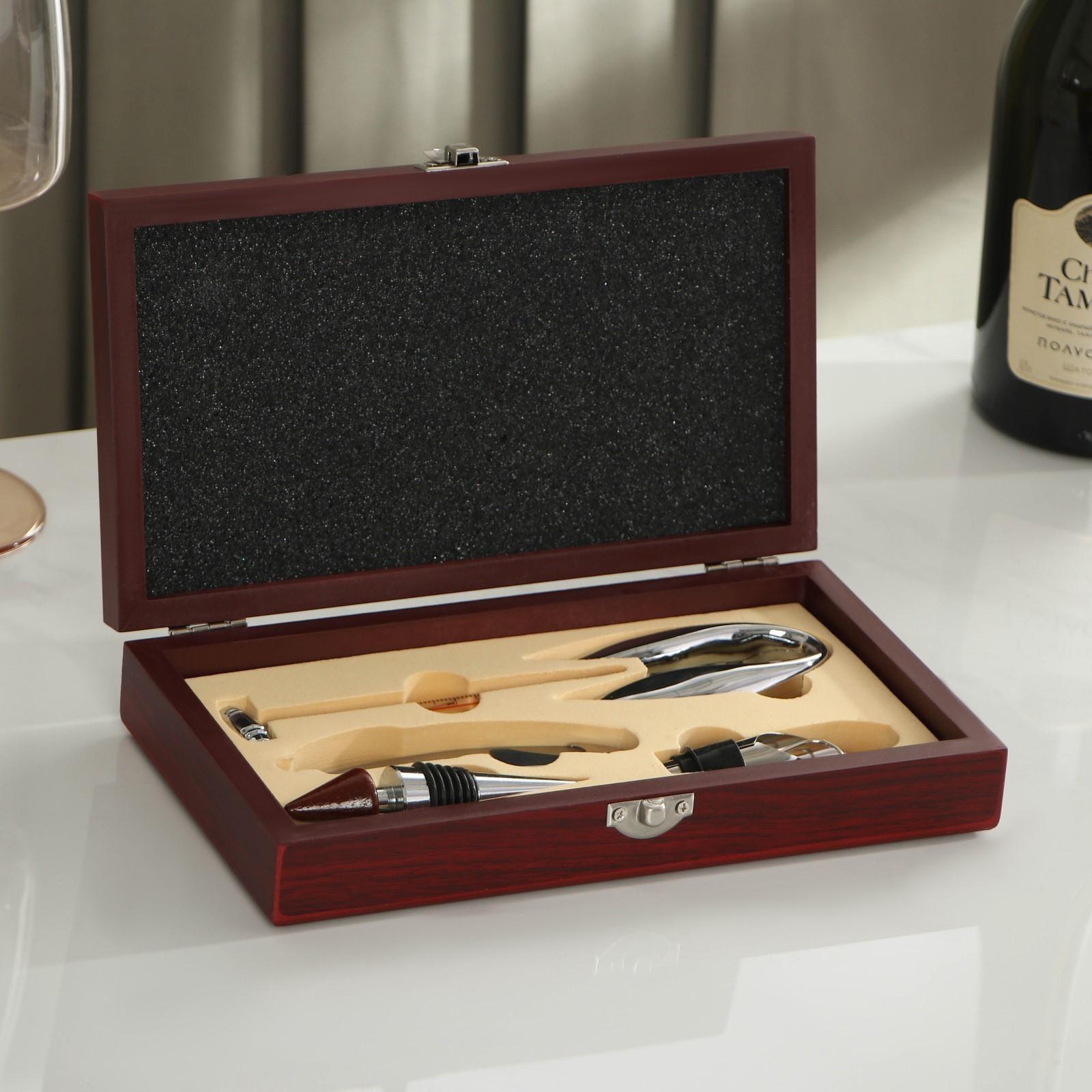 Набор для вина, 5 предметов: штопор, каплеуловитель, пробка, термометр, резец для фольги