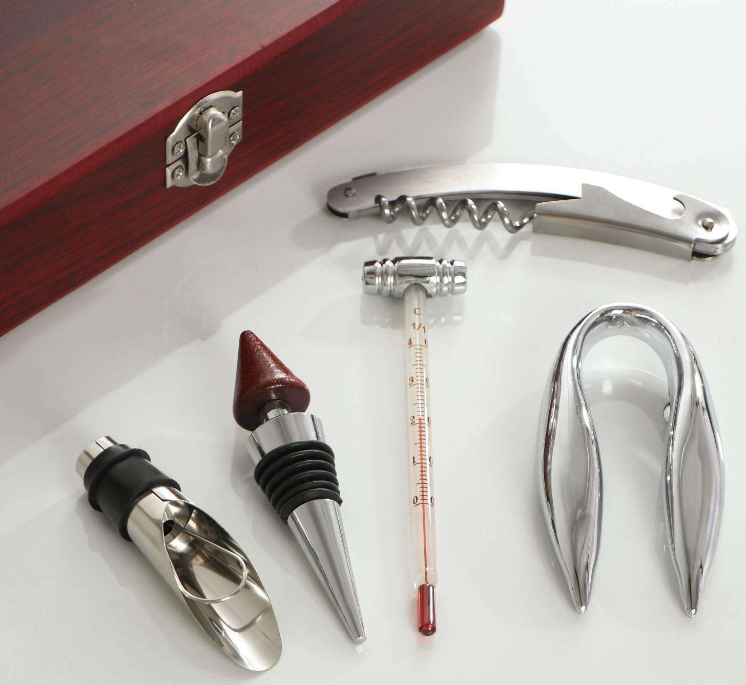 Набор для вина, 5 предметов: штопор, каплеуловитель, пробка, термометр, резец для фольги