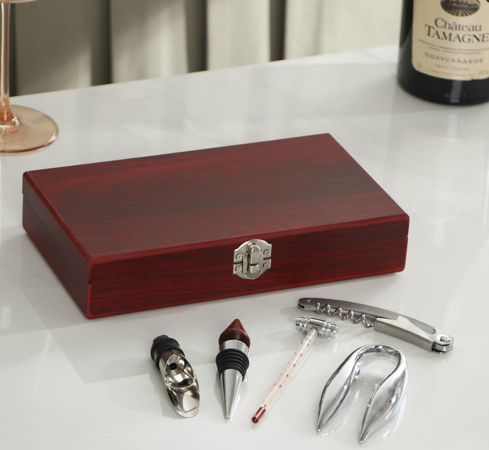 Набор для вина, 5 предметов: штопор, каплеуловитель, пробка, термометр, резец для фольги