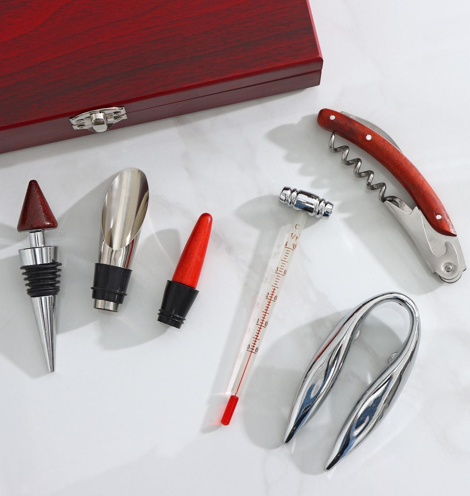 Набор для вина, 5 предметов: штопор, каплеуловитель, пробка, термометр, резец для фольги