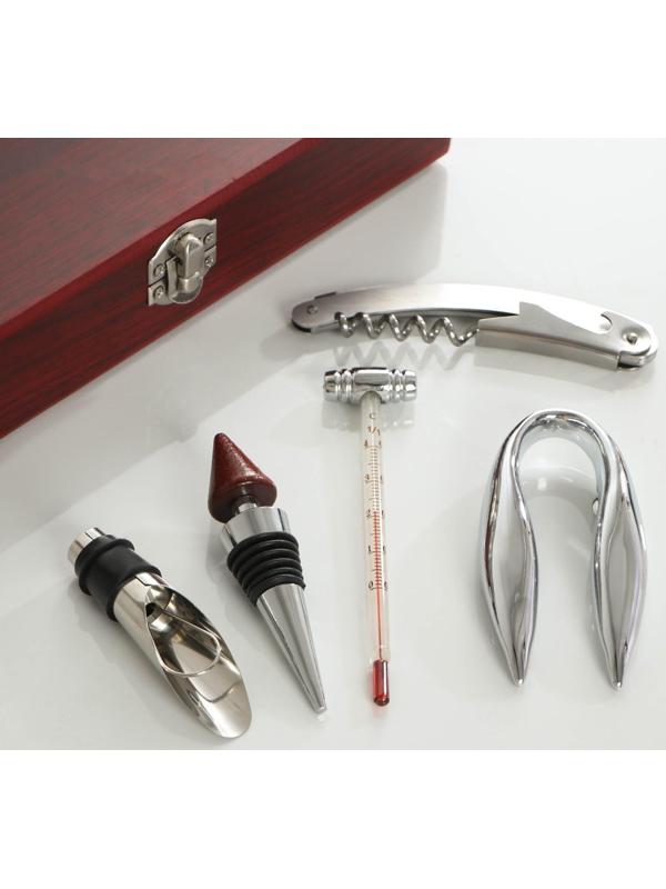 Набор для вина, 5 предметов: штопор, каплеуловитель, пробка, термометр, резец для фольги